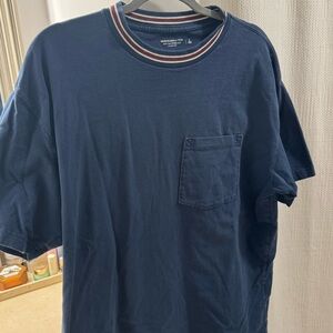 Abercrombie & Fitch Dark Blue Tee with Striped Collar